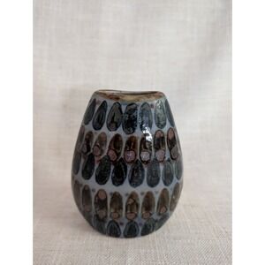 Vintage Multi Color Hand Painted Glazed Ceramic Small Vase Signed Mexico Art